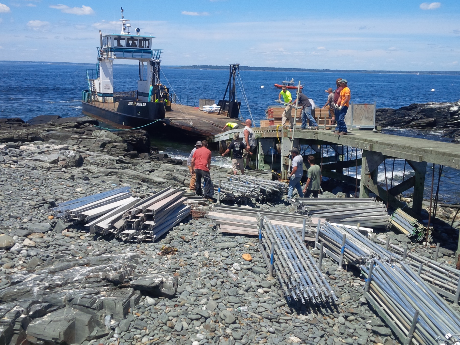 Off Loading Scaffold from Boat on to Halfway Rock